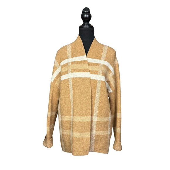 Banana Republic Open-Front Cardigan in Camel and Cream Plaid, Soft & Cozy - Picture 3 of 8